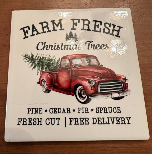 4" Square Farm Fresh Trees Ceramic Coasters